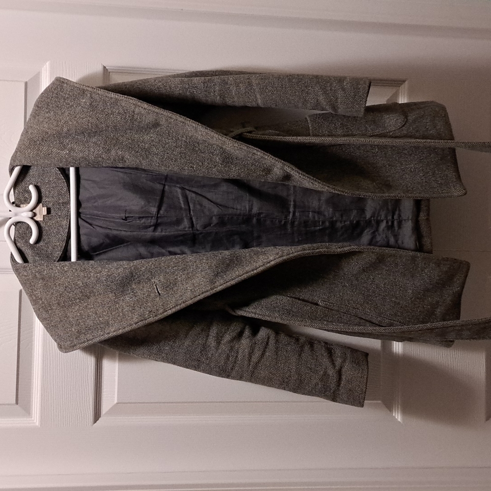 twik Gray Hooded Belted Wool-Blend Coat - Picture 4 of 4